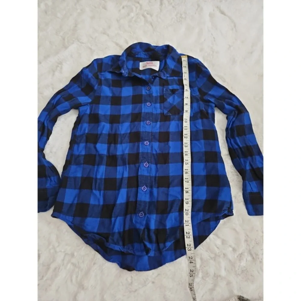 Justice Girls Blue & Black Buffalo Plaid Flannel Button‎ Down Shirt Size 14/16